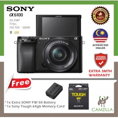 Sony Alpha a6100 Mirrorless Digital Camera with 16-50mm Lenses Free 64gb Tough Memory Card & Extra FW50 Battery